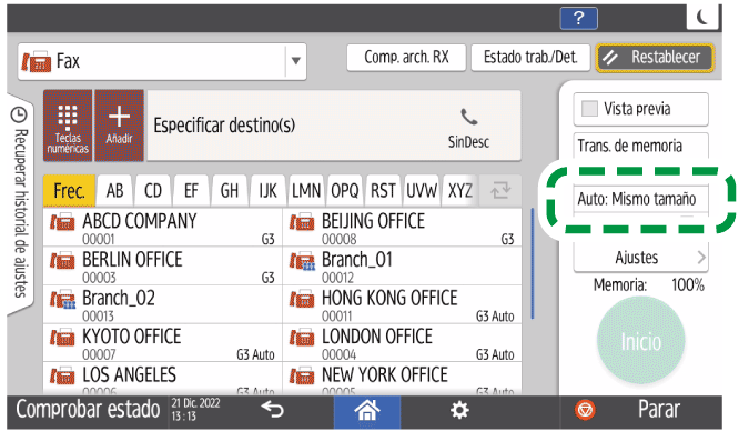 Ilustración de la pantalla del panel de mandos