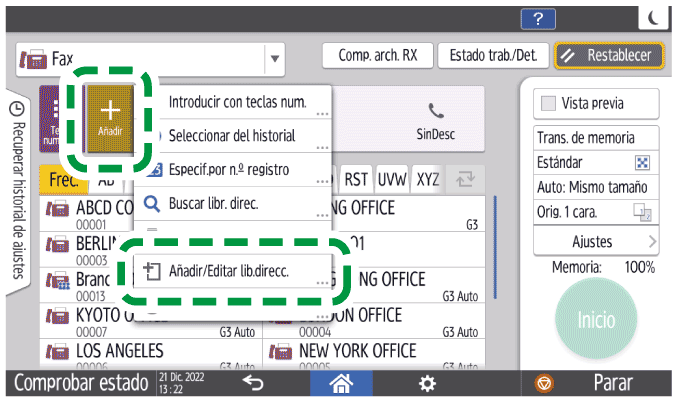 Ilustraci&oacute;n de la pantalla del panel de mandos