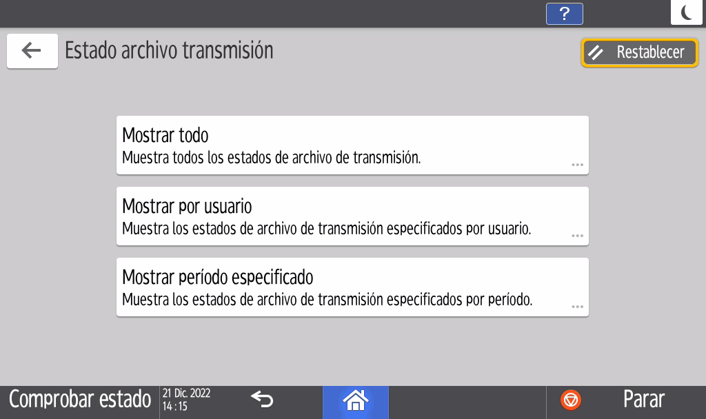 Ilustraci&oacute;n de la pantalla del panel de mandos
