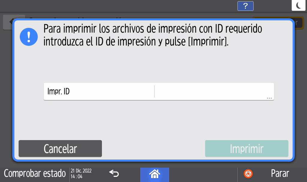 Ilustración de la pantalla del panel de mandos