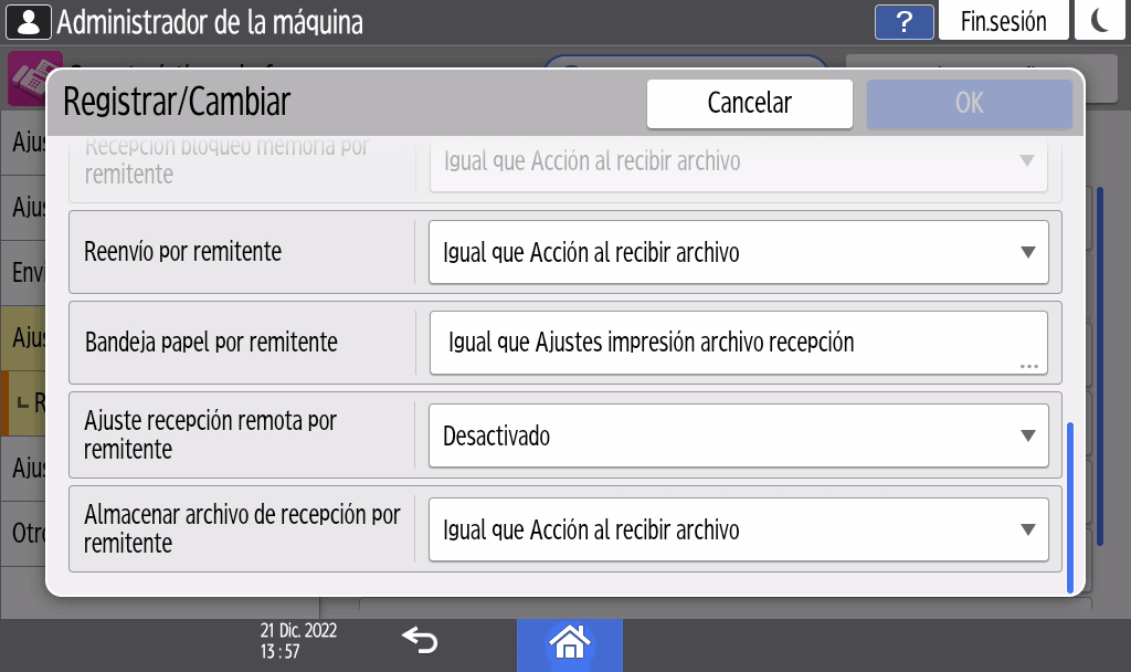 Ilustración de la pantalla del panel de mandos