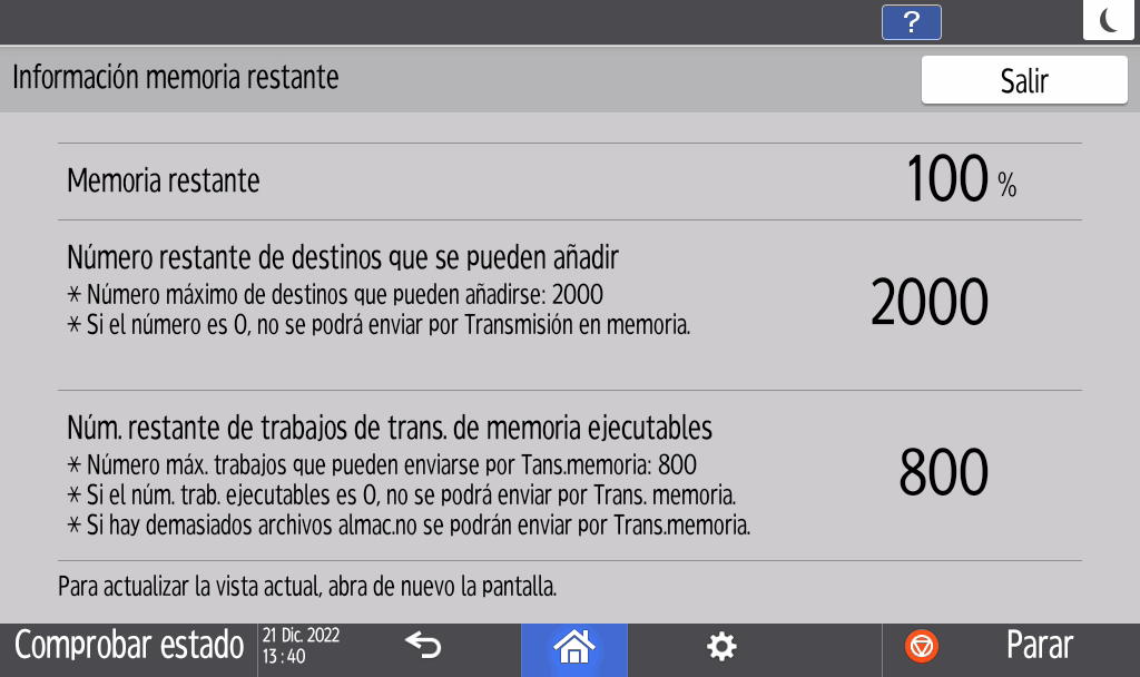 Ilustración de la pantalla del panel de mandos