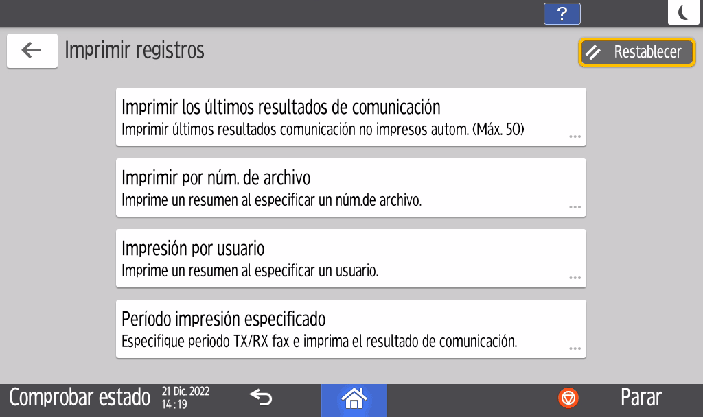 Ilustración de la pantalla del panel de mandos
