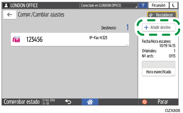 Ilustración de la pantalla del panel de mandos