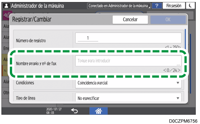 Ilustración de la pantalla del panel de mandos