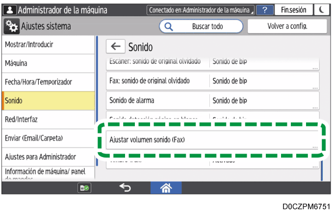 Ilustración de la pantalla del panel de mandos
