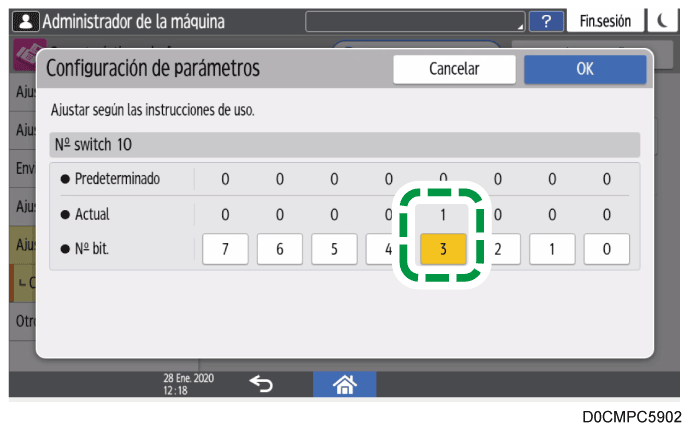 Ilustraci&oacute;n de la pantalla del panel de mandos