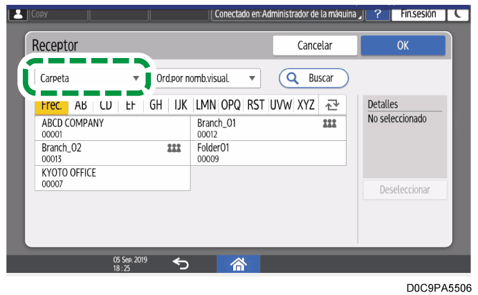 Ilustraci&oacute;n de la pantalla del panel de mandos