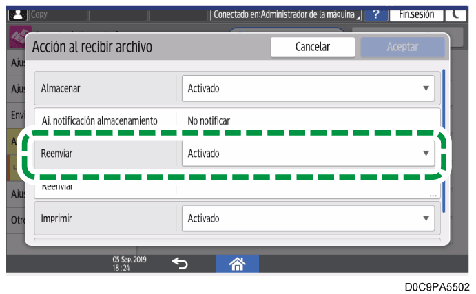 Ilustraci&oacute;n de la pantalla del panel de mandos