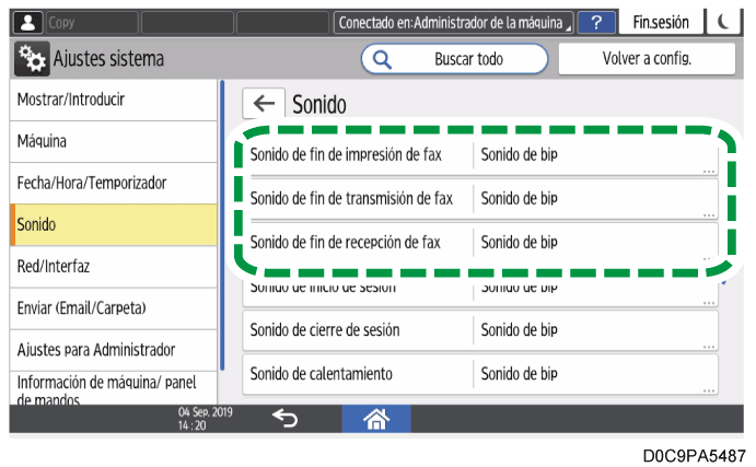 Ilustración de la pantalla del panel de mandos