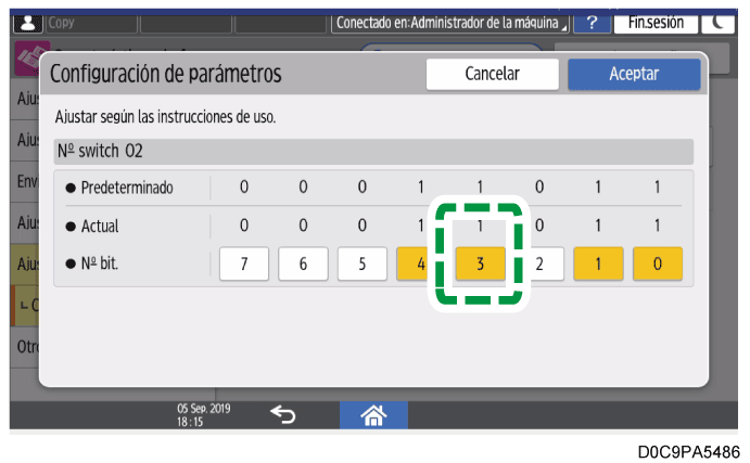 Ilustración de la pantalla del panel de mandos