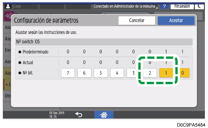 Ilustraci&oacute;n de la pantalla del panel de mandos