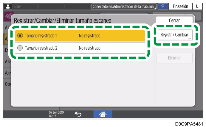 Ilustración de la pantalla del panel de mandos