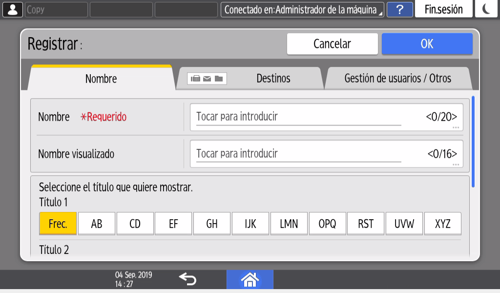 Ilustraci&oacute;n de la pantalla del panel de mandos