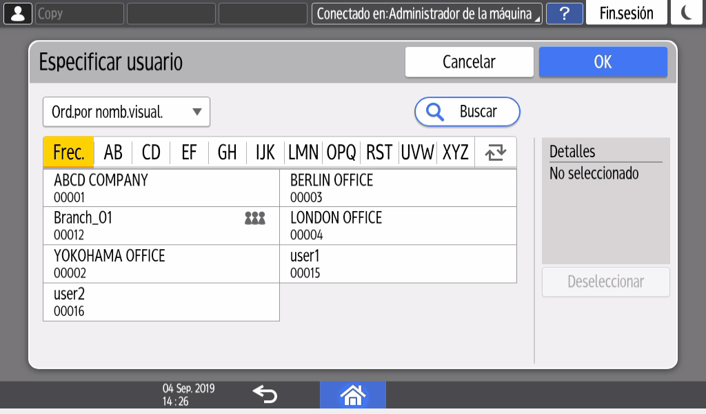 Ilustraci&oacute;n de la pantalla del panel de mandos