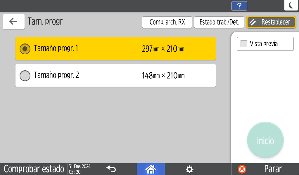 Ilustración de la pantalla del panel de mandos