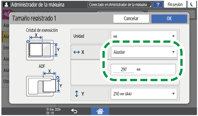 Ilustración de la pantalla del panel de mandos