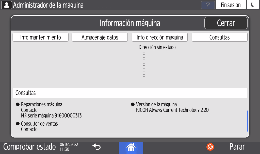 Ilustraci&oacute;n de la pantalla del panel de mandos