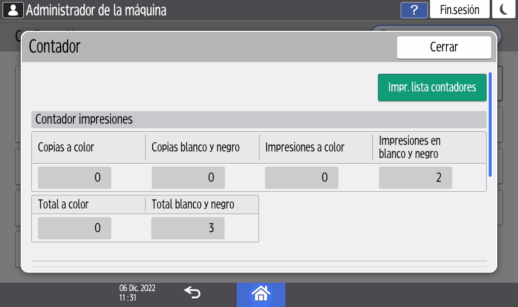 Ilustración de la pantalla del panel de mandos