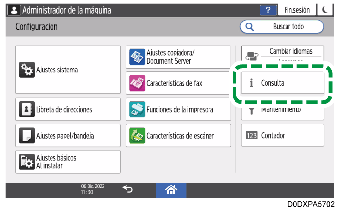Ilustraci&oacute;n de la pantalla del panel de mandos