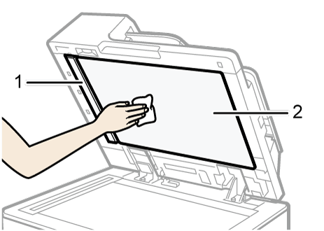 Ilustraci&oacute;n del alimentador autom&aacute;tico de documentos inverso con llamadas numeradas