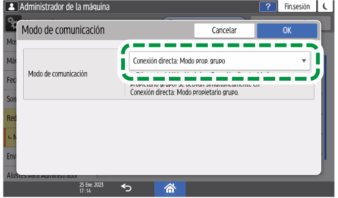 Ilustración de la pantalla del panel de mandos