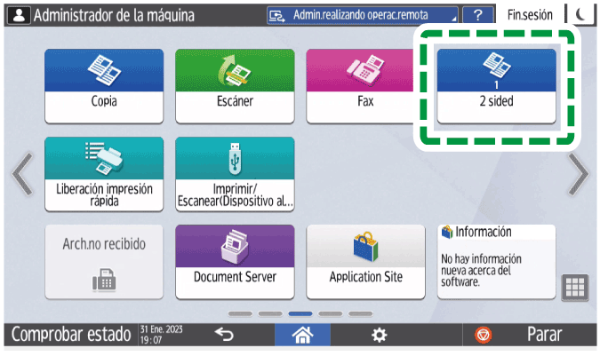 Ilustración de la pantalla del panel de mandos