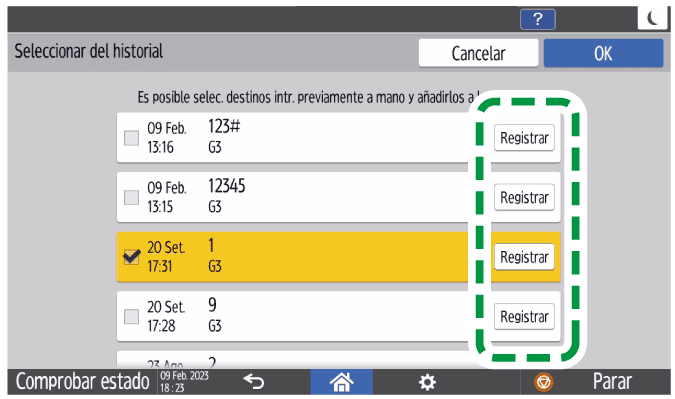 Ilustración de la pantalla del panel de mandos