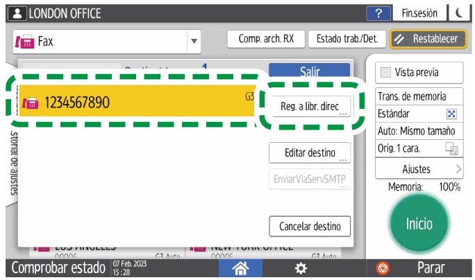Ilustración de la pantalla del panel de mandos