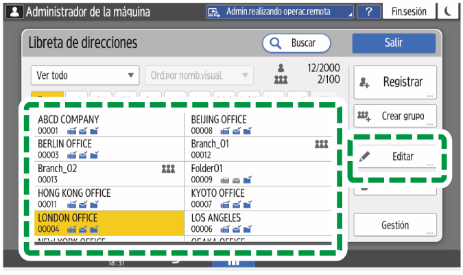 Ilustraci&oacute;n de la pantalla del panel de mandos