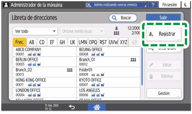 Ilustración de la pantalla del panel de operaciones