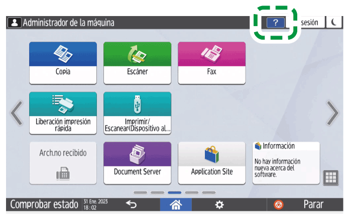 Ilustraci&oacute;n de la pantalla del panel de mandos