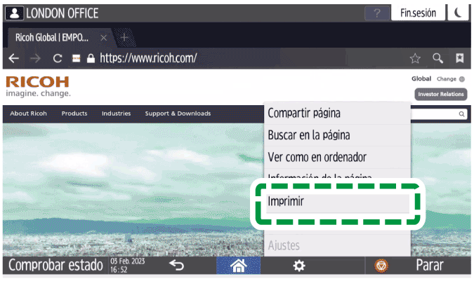Ilustración de la pantalla del panel de mandos