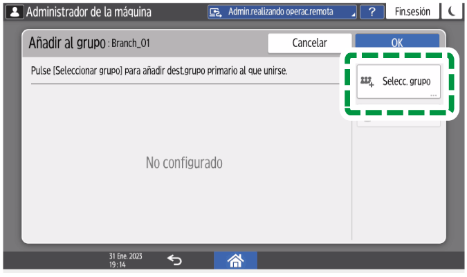 Ilustración de la pantalla del panel de mandos