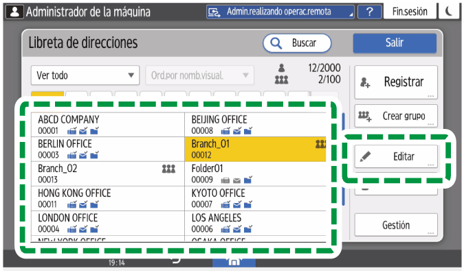 Ilustración de la pantalla del panel de mandos