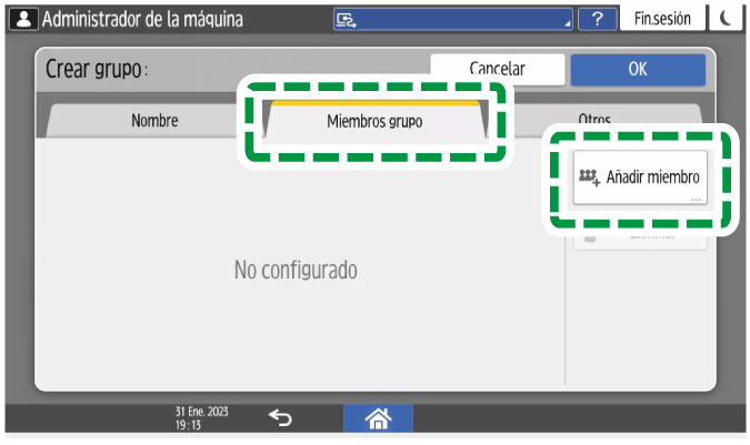 Ilustración de la pantalla del panel de mandos