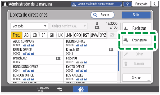 Ilustración de la pantalla del panel de mandos