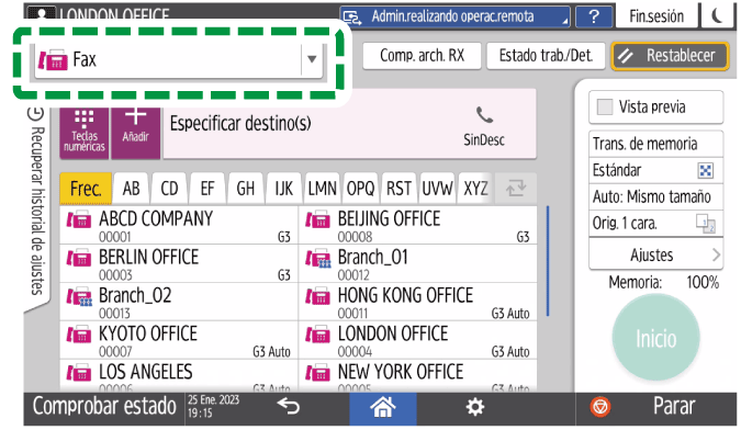 Ilustración de la pantalla del panel de mandos