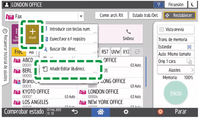 Ilustración de la pantalla del panel de mandos