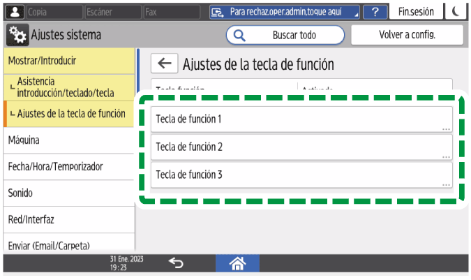 Ilustraci&oacute;n de la pantalla del panel de mandos