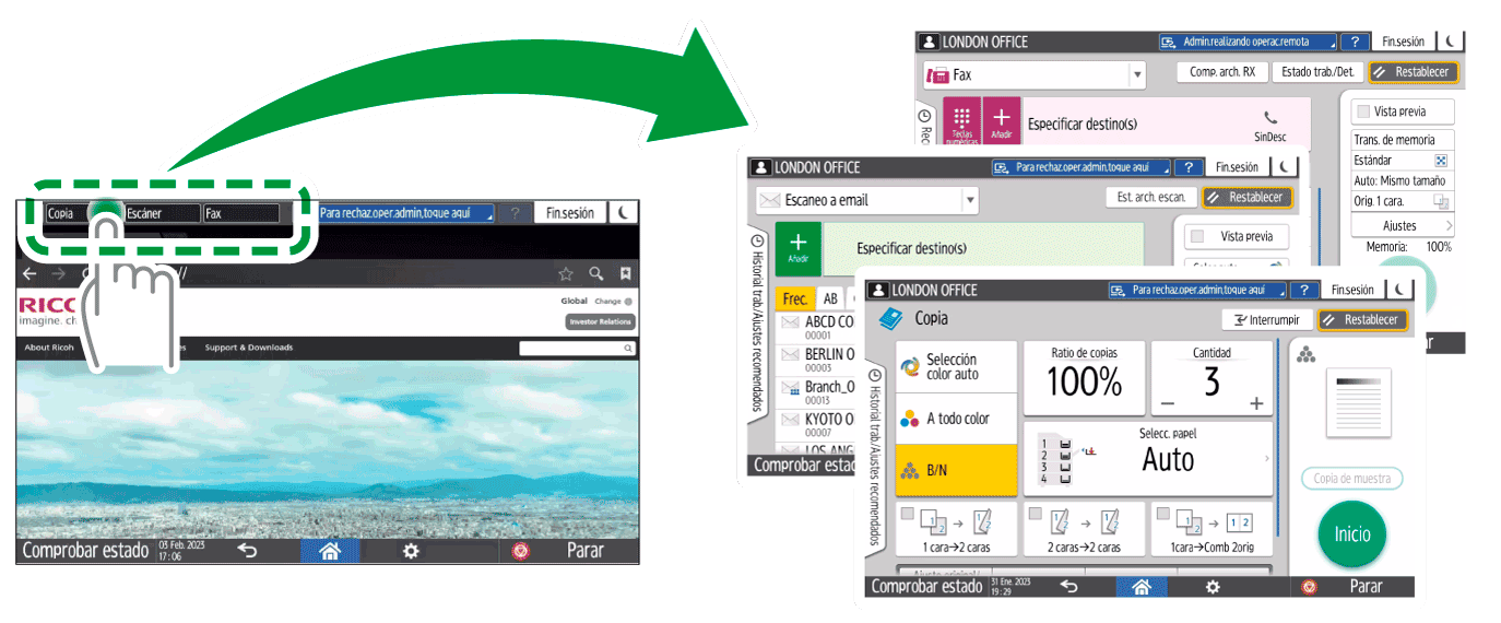 Ilustraci&oacute;n de la pantalla del panel de mandos