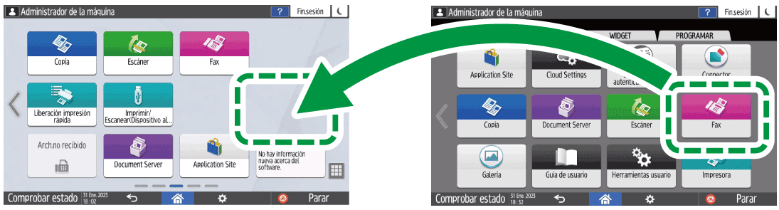 Ilustración de la pantalla del panel de mandos