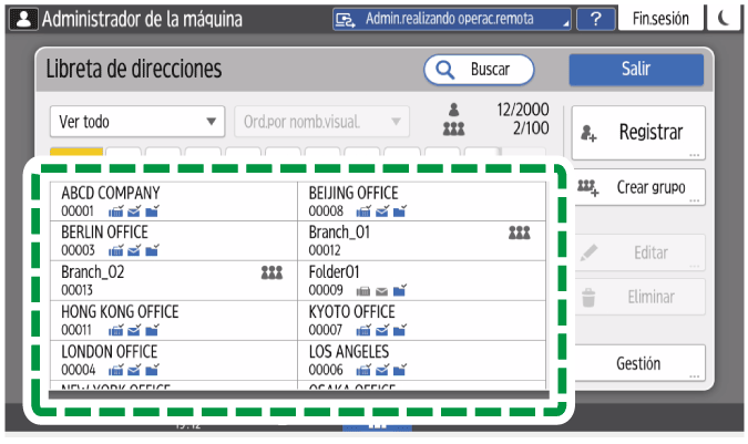 Ilustración de la pantalla del panel de mandos