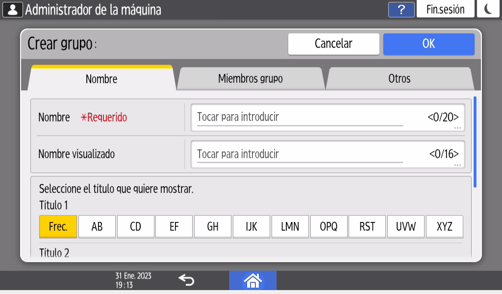 Ilustración de la pantalla del panel de mandos