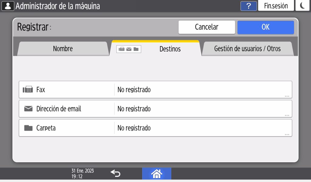 Ilustración de la pantalla del panel de mandos