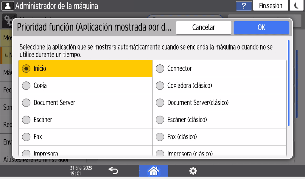 Ilustración de la pantalla del panel de mandos