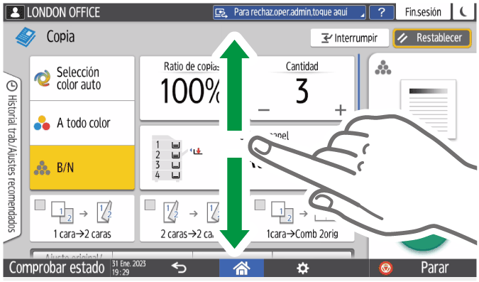 Ilustraci&oacute;n de la pantalla del panel de mandos