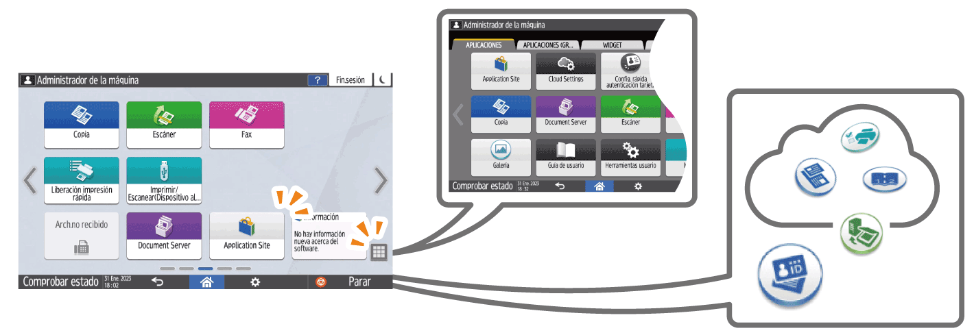 Ilustraci&oacute;n de la pantalla del panel de mandos