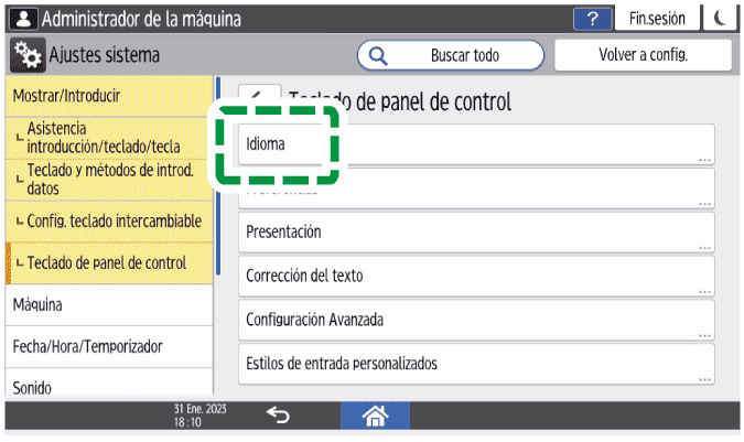 Ilustración de la pantalla del panel de operaciones