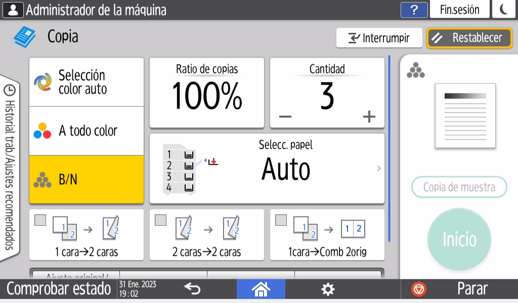 Ilustración de la pantalla del panel de mandos